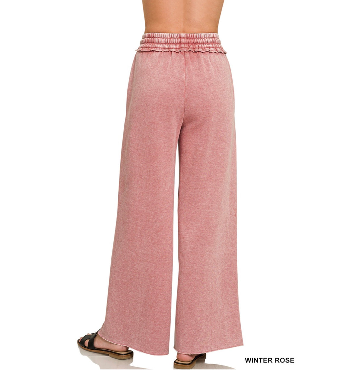 Acid Wash Fleece Palazzo Sweatpants with Pockets