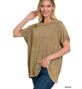 Washed Ribbed Short Sleeve Boat-Neck Top