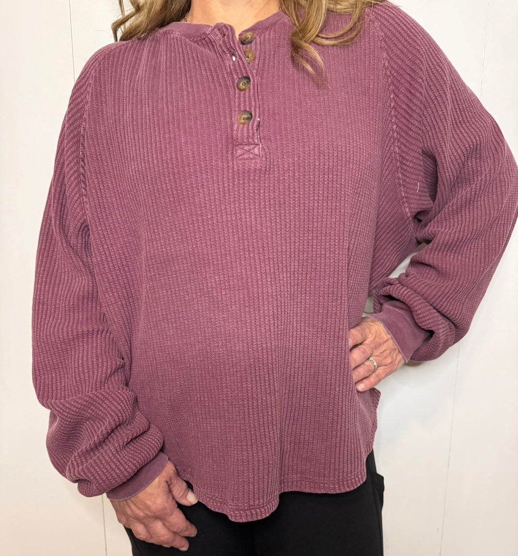 Mineral Wash Waffle Knit Henley Top