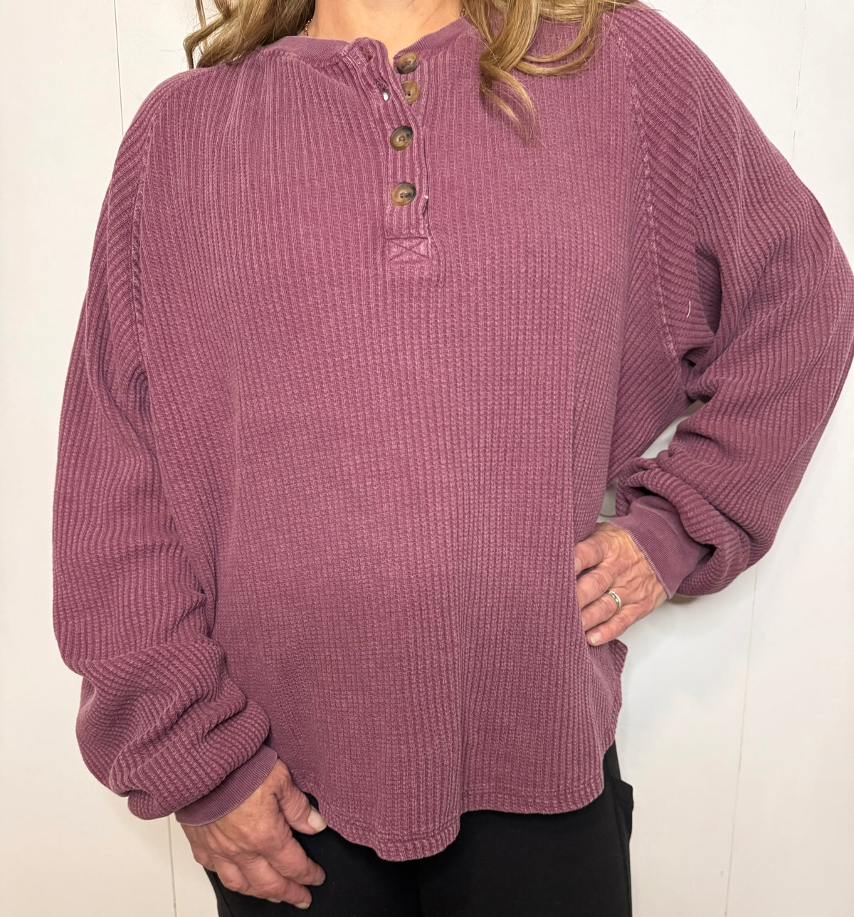 Mineral Wash Waffle Knit Henley Top