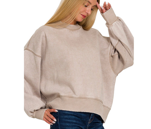 Acid Wash Fleece Oversized Pullover