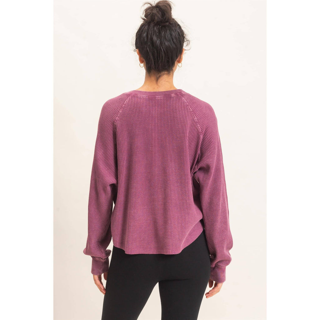 Mineral Wash Waffle Knit Henley Top